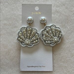 J.Crew Pearl Beaded Shell Drop Earrings in White and Gold